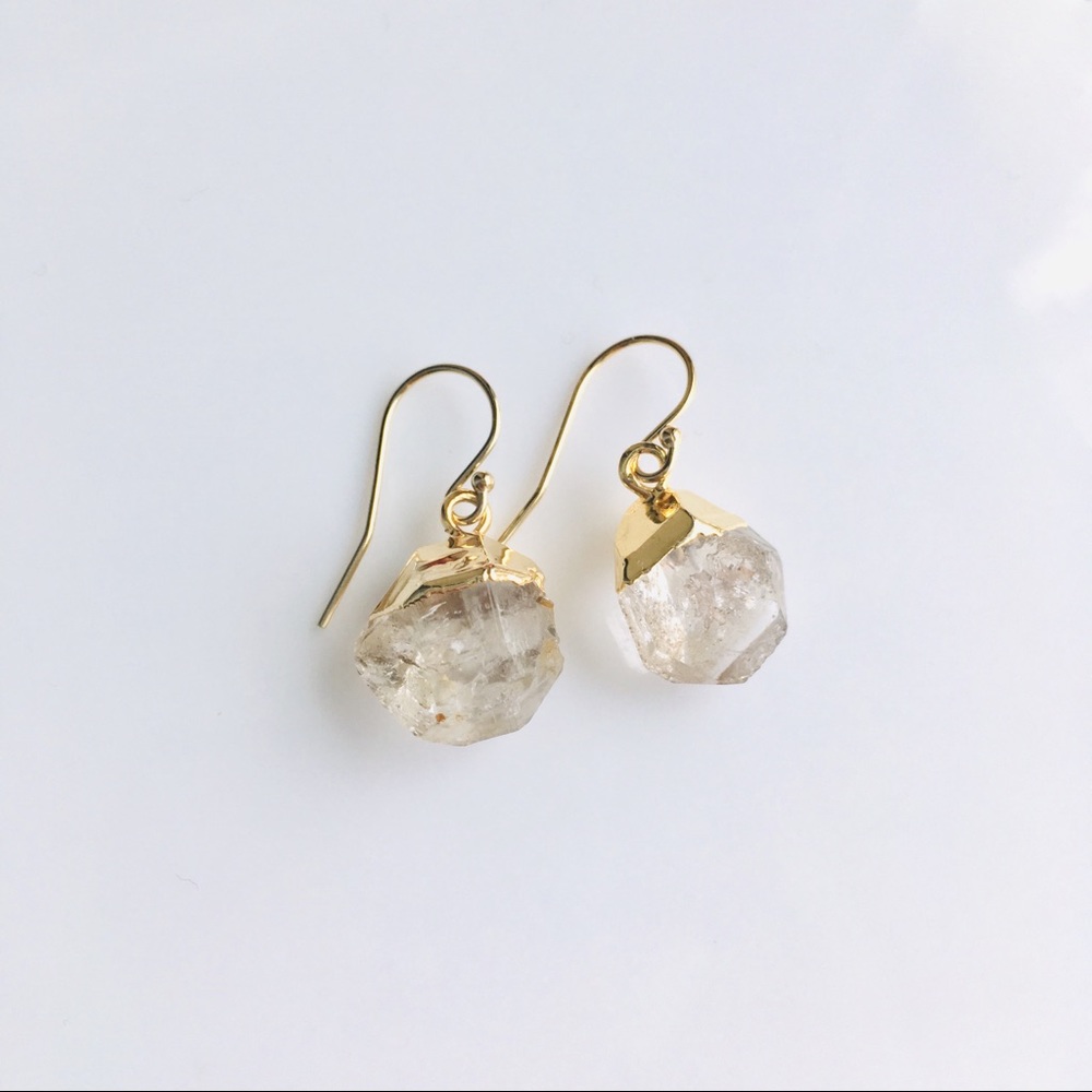 Handmade Raw herkimer diamond earrings gold filled